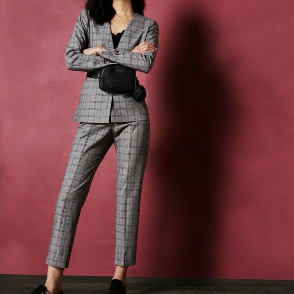 NEW Ted Baker London Rista Gray Plaid Suit Button Blazer Academia Jacket Small